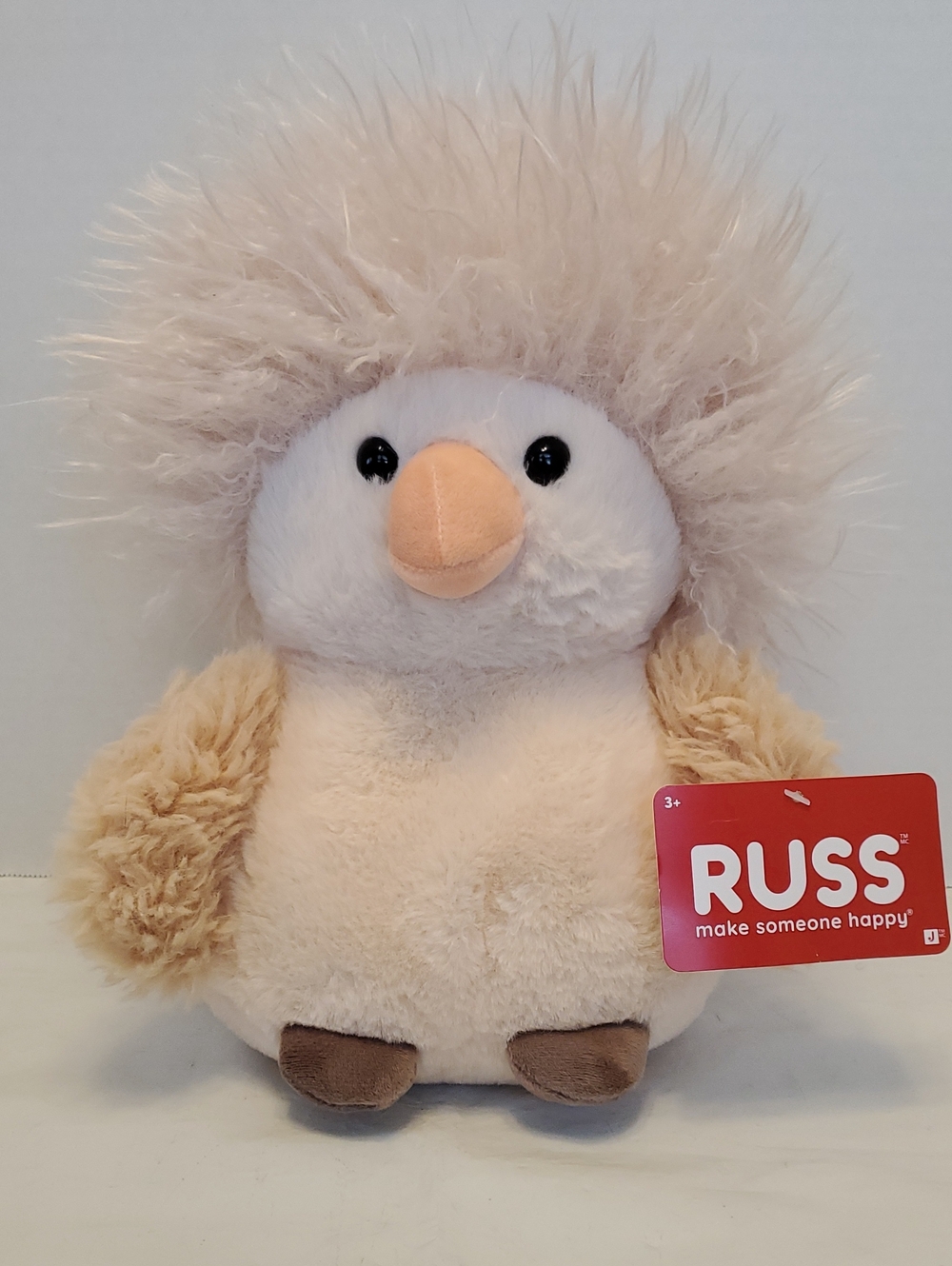 RUSS Plush Hedgehog in Cream and Tan with Fluffy Mohawk